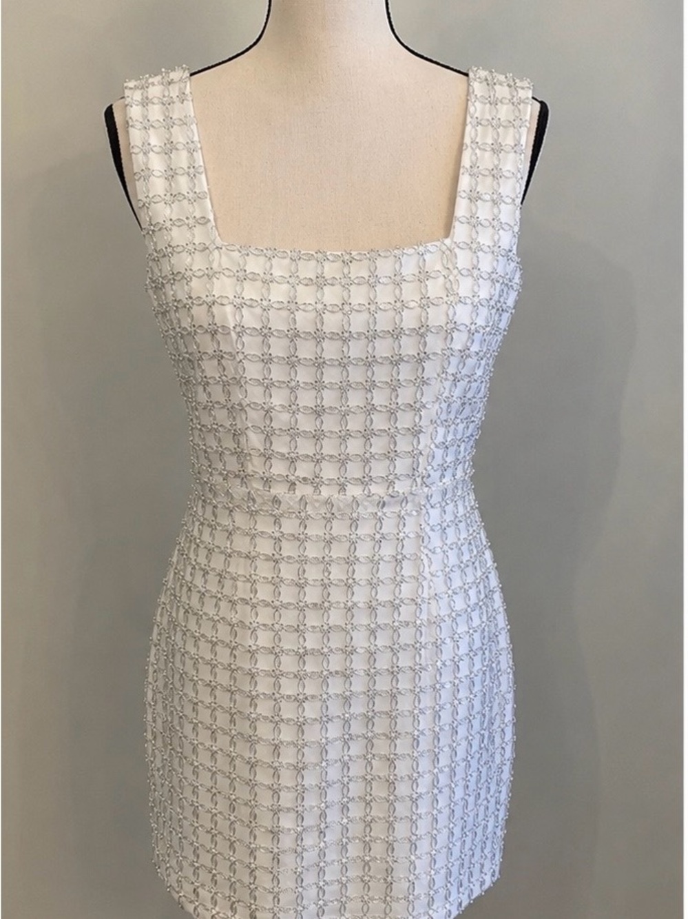 Altar'd State White Textured Square-Neck Mini Dress